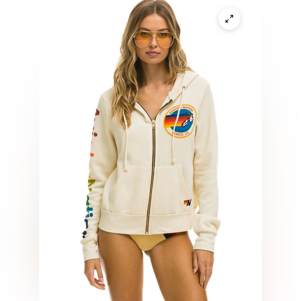 Aviator Nation Hoodie - Vintage White. Large